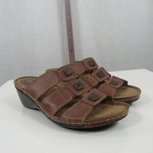 Euro Soft by Sofft Size 10 Leather Strappy Wedge Sandals Tan Brown Embellished
